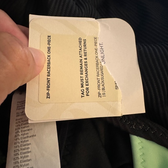 Fabletics Zip Front Racerback Black and green Swimsuit Size Small NWT - Picture 4 of 4